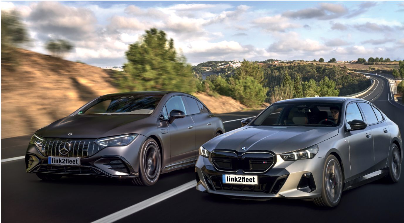 BMW i5 and Mercedes EQE comparison with emphasis on front-end design and proportions